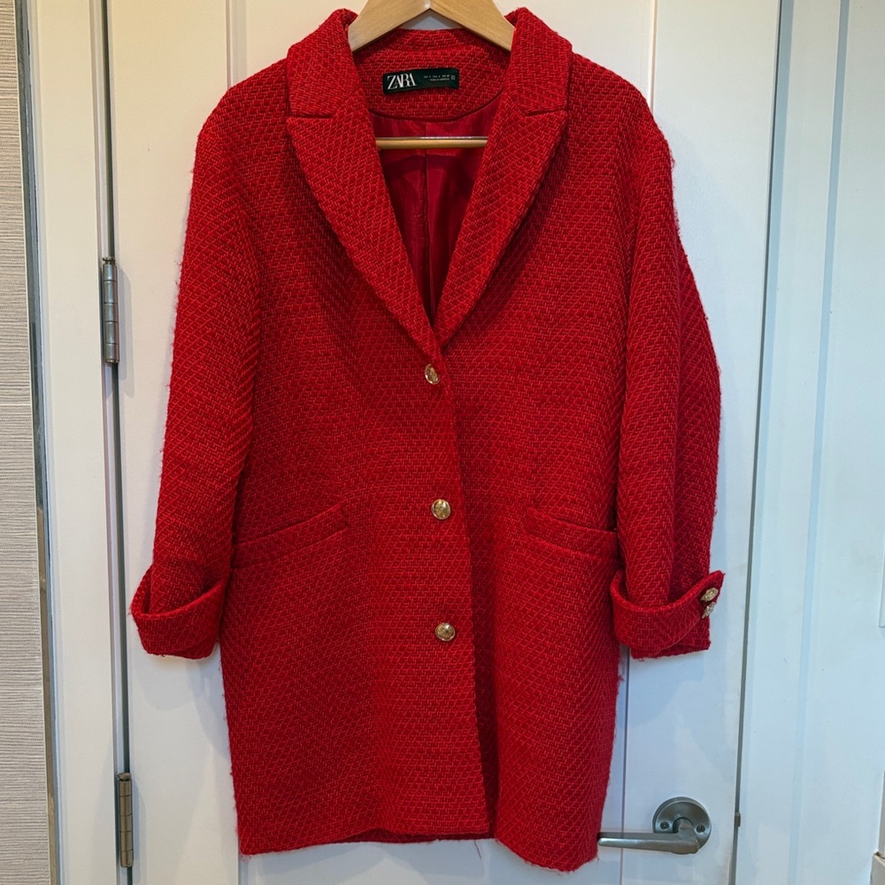 Zara Red Textured Coat